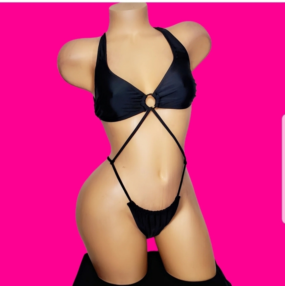 Black Monkini 1 Piece Strappy Swimsuit NWOT Sz. M